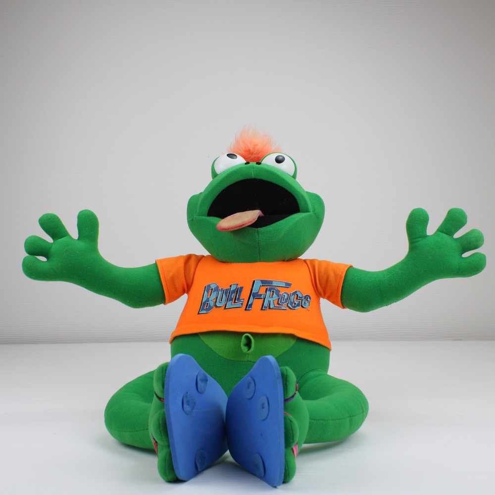 VTG Ohio Art‎ Co Bull Frogg Plush Green Orange Shirt Flip Flops 90s Toy TESTED